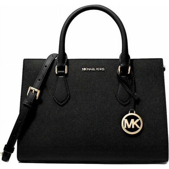 Michael Kors Sheila Medium Saffiano Vegan Leather Satchel Black NWT❤️ - Picture 1 of 2
